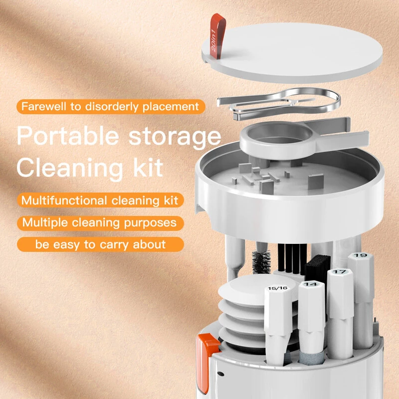 (image for) 20-in-1 Phone Computer Keyboard Cleaning Tool Kit Computer Keyboard Cleaning Brush Kit Cleaning Pen for Tablet Camera Phones Headphones Cleaning Tools Key Puller