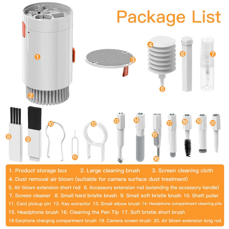 (image for) 20-in-1 Phone Computer Keyboard Cleaning Tool Kit Computer Keyboard Cleaning Brush Kit Cleaning Pen for Tablet Camera Phones Headphones Cleaning Tools Key Puller