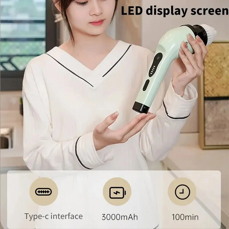 (image for) 2000mAh Multifunctional Cordless Electric Cleaning Brush with 9 Brush Heads Electric Cleaning Brush Bathroom Window Kitchen Automotive Household Rotating Cleaning Machine