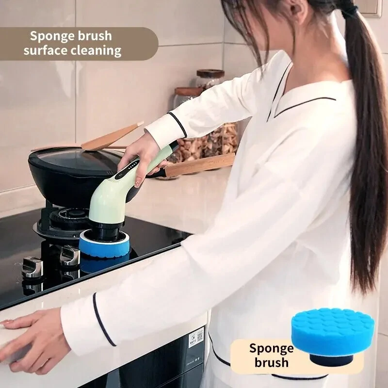 (image for) 2000mAh Multifunctional Cordless Electric Cleaning Brush with 9 Brush Heads Electric Cleaning Brush Bathroom Window Kitchen Automotive Household Rotating Cleaning Machine