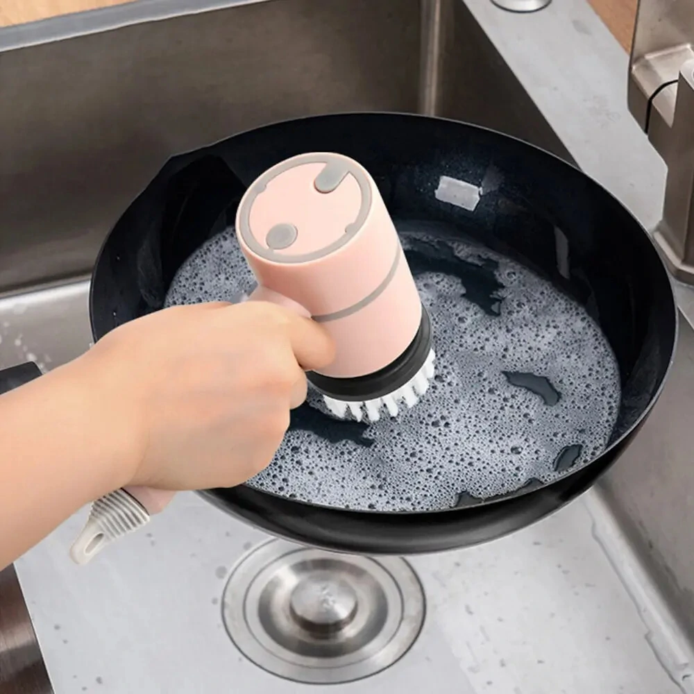 (image for) 3 in 1 USB Rechargeable Electric Cleaning Brush With Multifunctional Rotary Scrubbing Compact Design For Efficient Household Cleaning Includes 3 Brush Heads 1200MA Battery Capacity