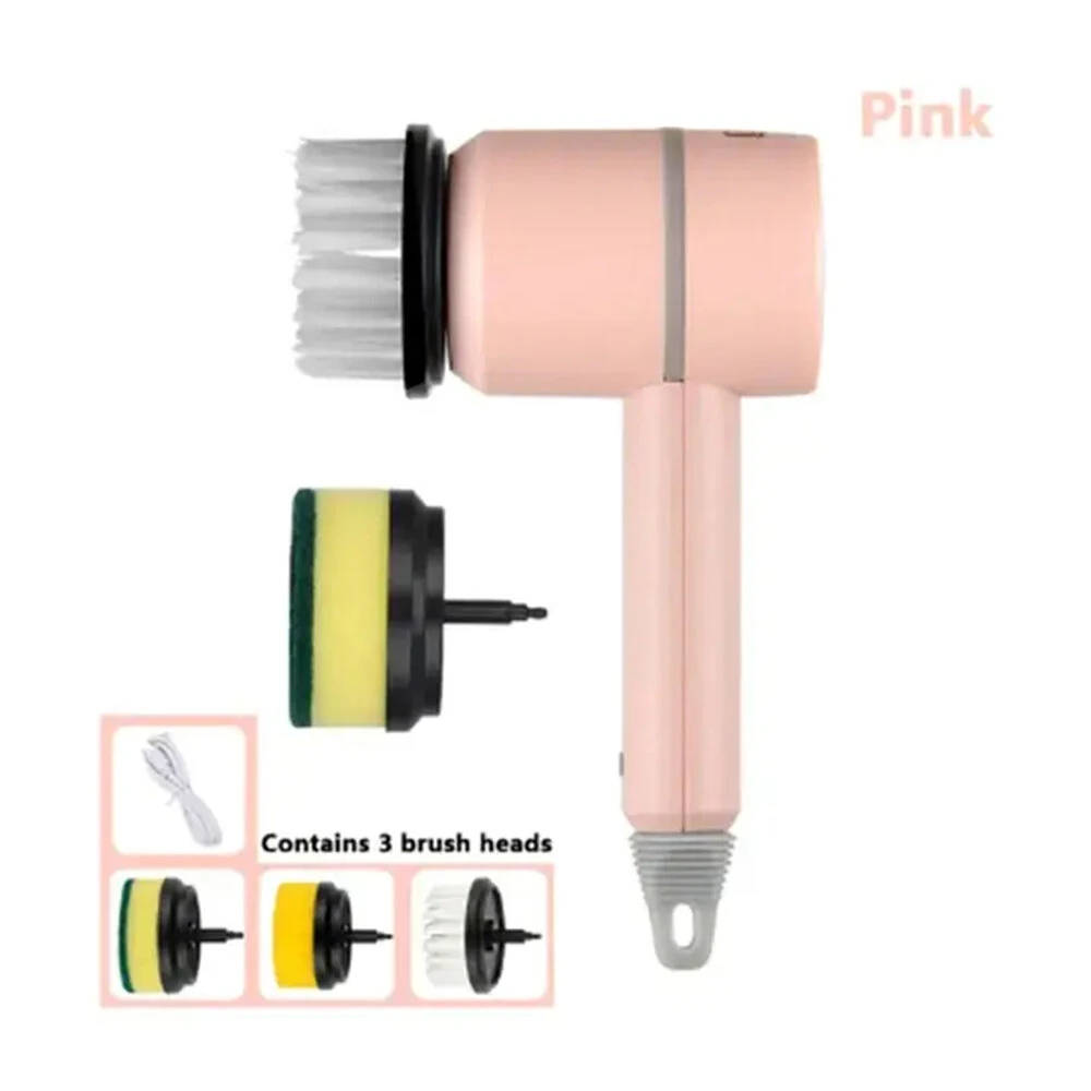 (image for) 3 in 1 USB Rechargeable Electric Cleaning Brush With Multifunctional Rotary Scrubbing Compact Design For Efficient Household Cleaning Includes 3 Brush Heads 1200MA Battery Capacity
