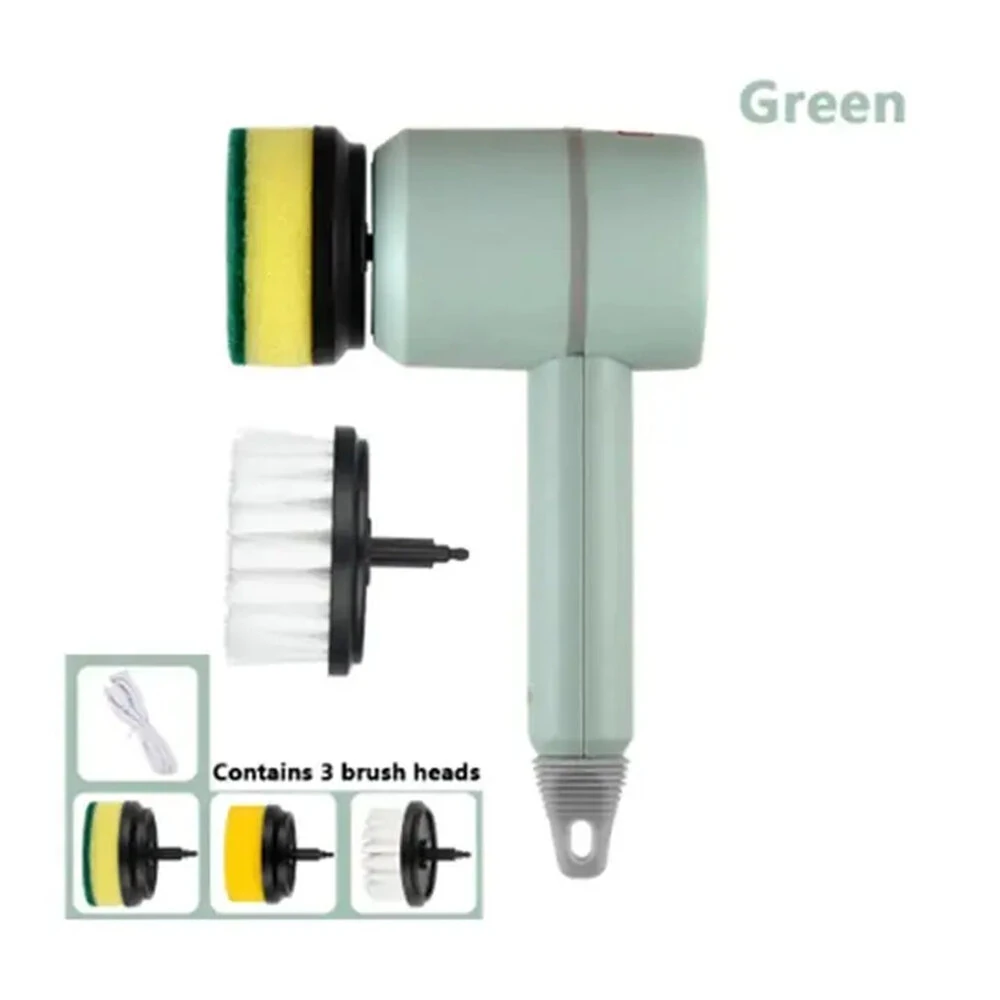 (image for) 3 in 1 USB Rechargeable Electric Cleaning Brush With Multifunctional Rotary Scrubbing Compact Design For Efficient Household Cleaning Includes 3 Brush Heads 1200MA Battery Capacity