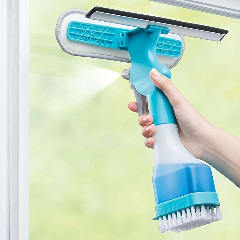 (image for) 4-in-1 Home Glass Cleaning Brush Glass Cleaning Brush Multi-function Window Cleaner Creative Household Cleaning Tools Suitable for Bathroom Mirror Window Glass Tile