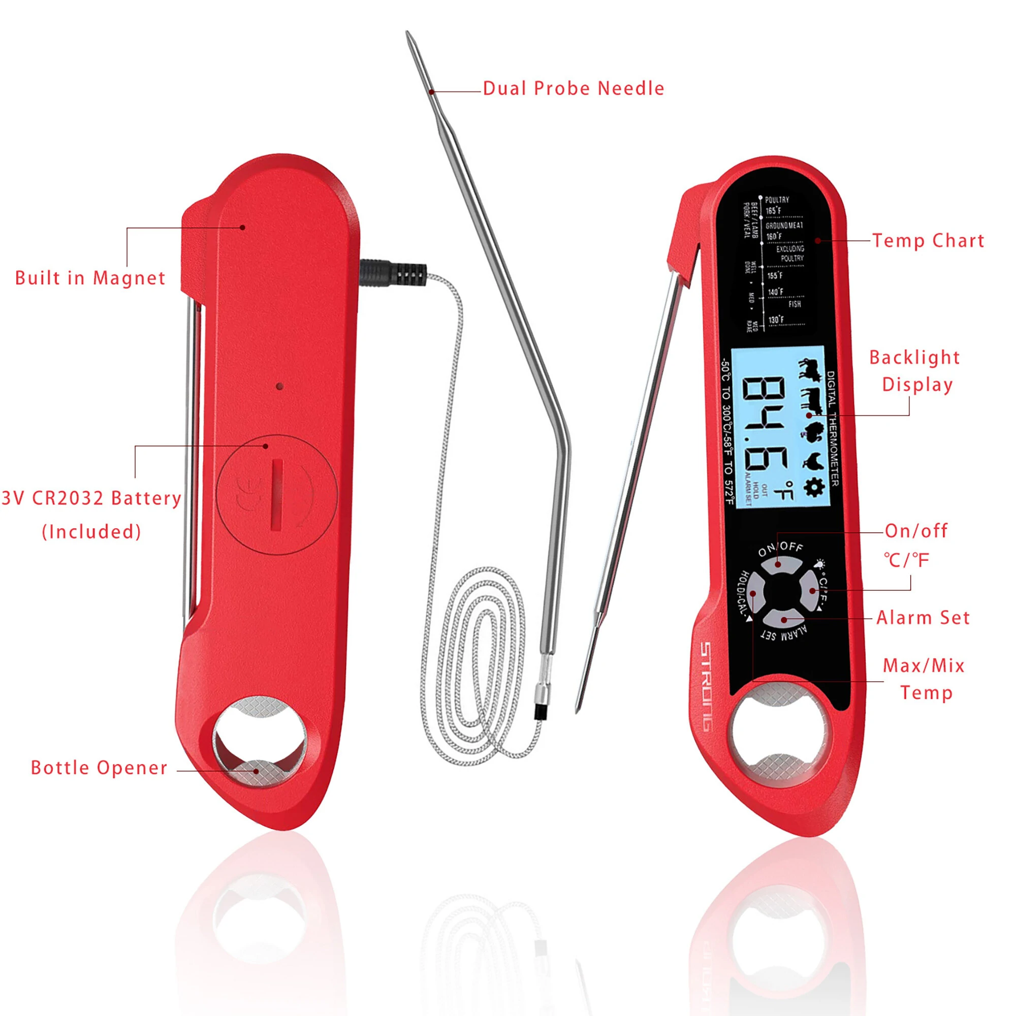 (image for) AGSIVO Dual Probes Fast Instant Read Digital Food Meat Thermometer Waterproof For BBQ Kitchen Cooking Grilling