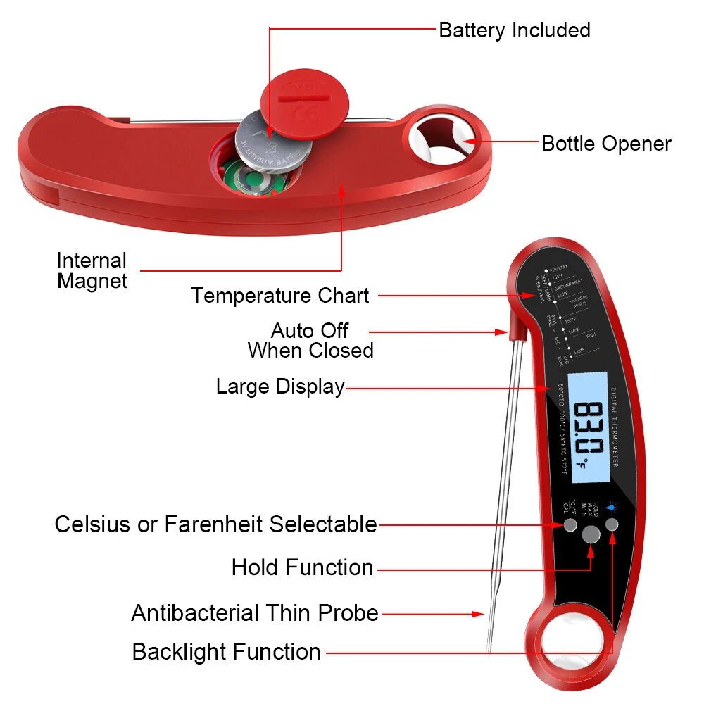 (image for) AGSIVO Fast Instant Read Digital Food Meat Thermometer Waterproof For BBQ Kitchen Cooking Grilling