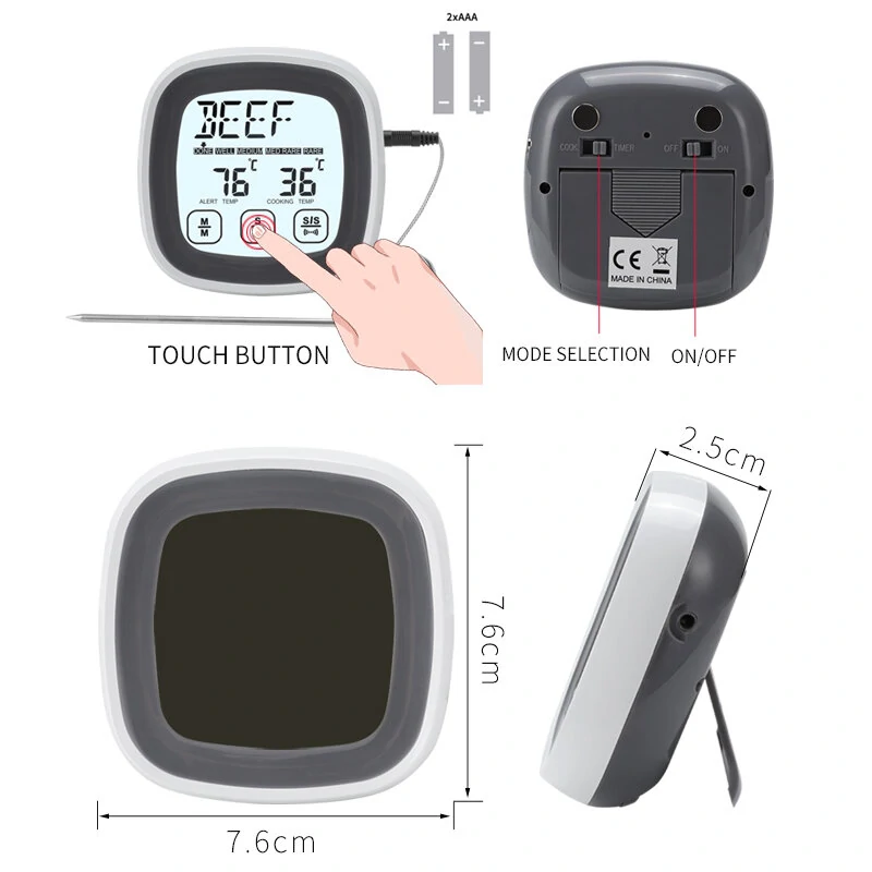 (image for) AGSIVO TS-BN53 Touch Screen Digital Meat Food Thermometer Instant Read Food Thermometer Timer Alarm for Cooking / Grilling / BBQ