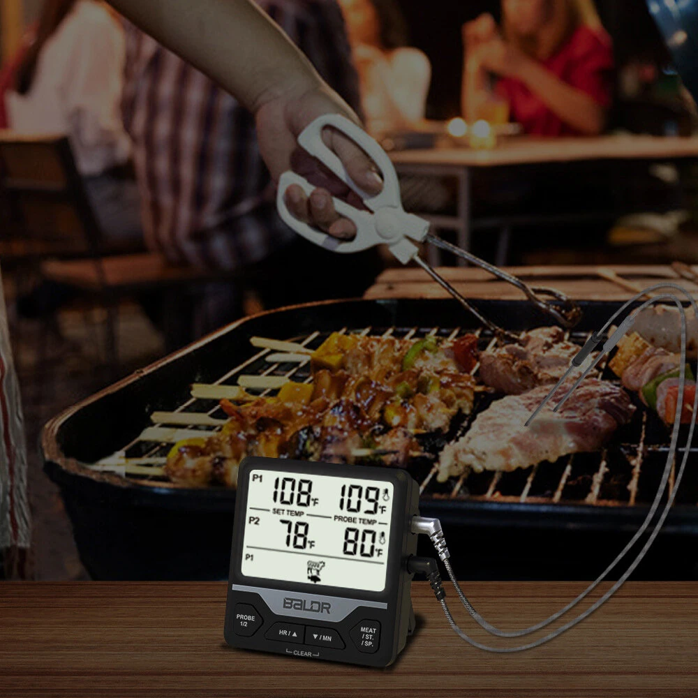 (image for) BALDR Split Dual Probe Food Thermometer Large Screen Electronic Food Thermometer Intelligent Split Digital Display Dual Probe Barbecue Fork Temperature Warning