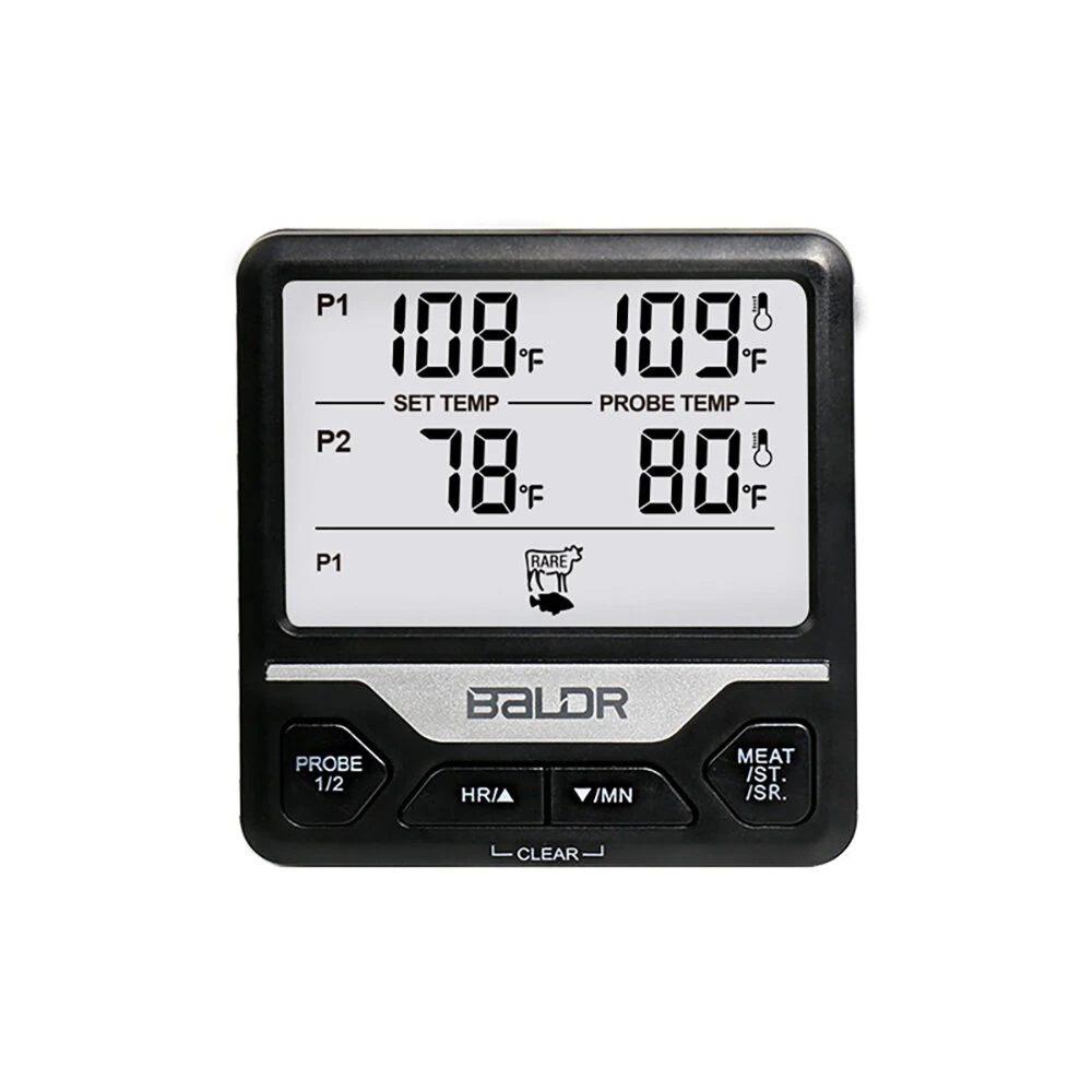 (image for) BALDR Split Dual Probe Food Thermometer Large Screen Electronic Food Thermometer Intelligent Split Digital Display Dual Probe Barbecue Fork Temperature Warning