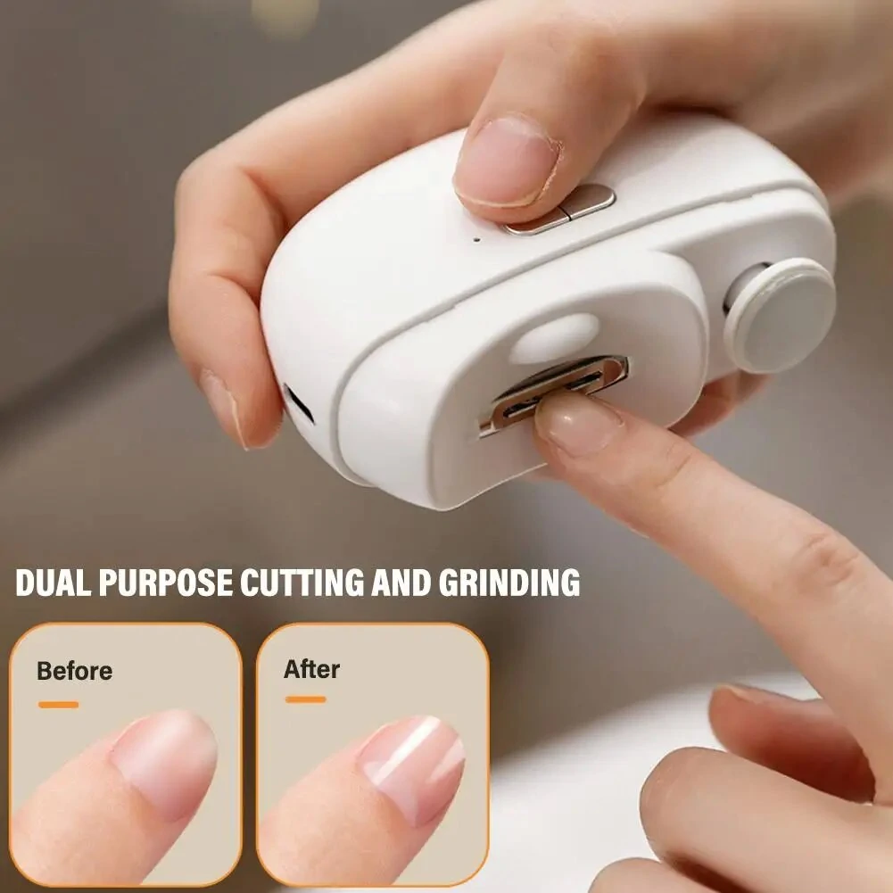(image for) Electric Nail Clipper 2 in 1 Nail Trimmer and Polisher with Dual Motors Type-C Charging Interface 500mAh Battery Capacity Two Speed Gears Portable Safety Light for Home Use and Travel