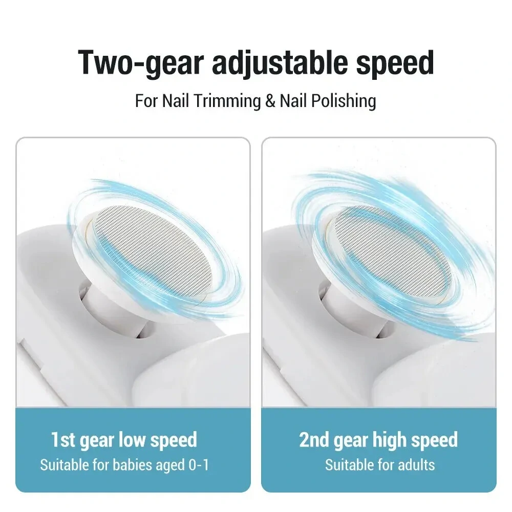 (image for) Electric Nail Clipper 2 in 1 Nail Trimmer and Polisher with Dual Motors Type-C Charging Interface 500mAh Battery Capacity Two Speed Gears Portable Safety Light for Home Use and Travel