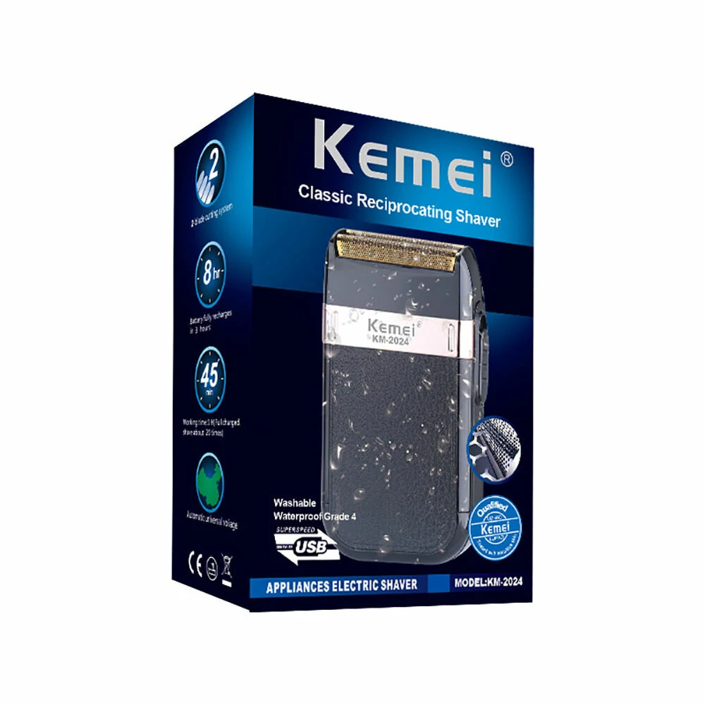 (image for) Kemei-Classic Rechargeable Electric Shaver for Men Versatile Grooming Tool with Twin Blade Safety Features Compact Design Ideal for Face Body Bikini Underarm Use