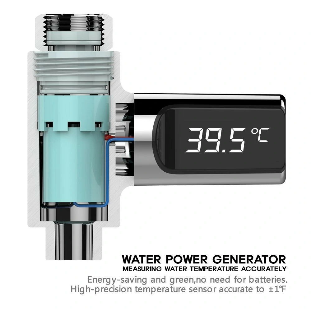 (image for) LW-101 LED Display Home Water Shower Thermometer Flow Self-Generating Electricity Water Temperture Meter Monitor Energy Smart Meter for Baby Care