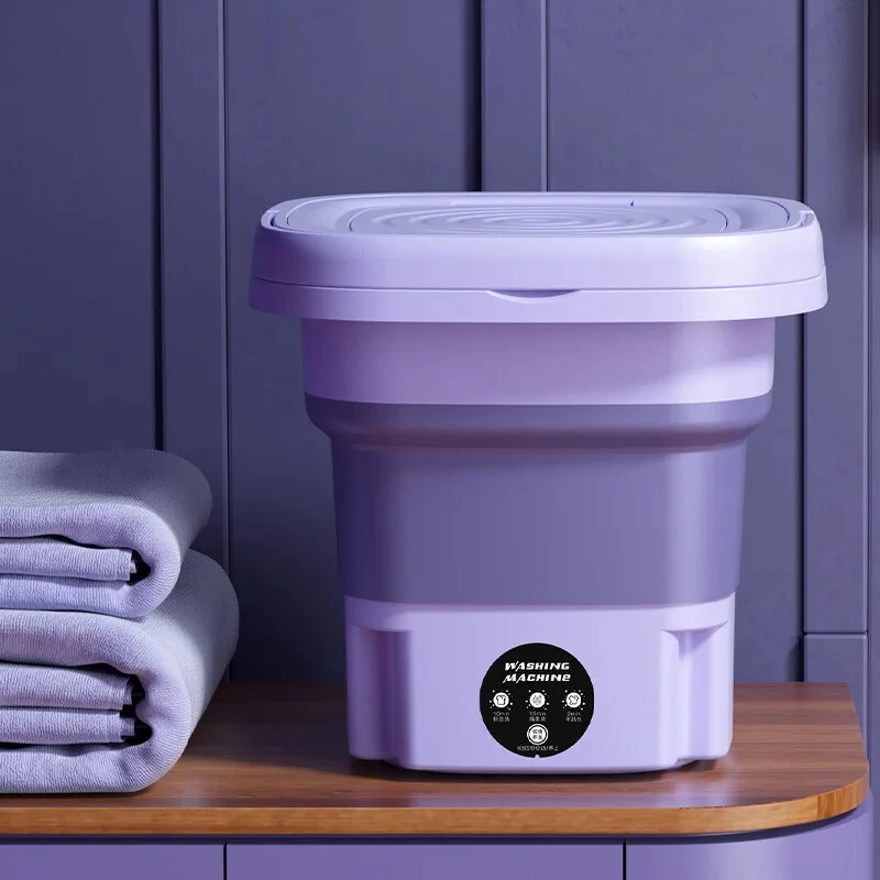 (image for) Portable Folding Mini Washing Machine 10W with Spin-Dry 8L Capacity Compact Design for Small Items Easy Operation Available in Lavender and Mint Green 110V or 220V Plug Option