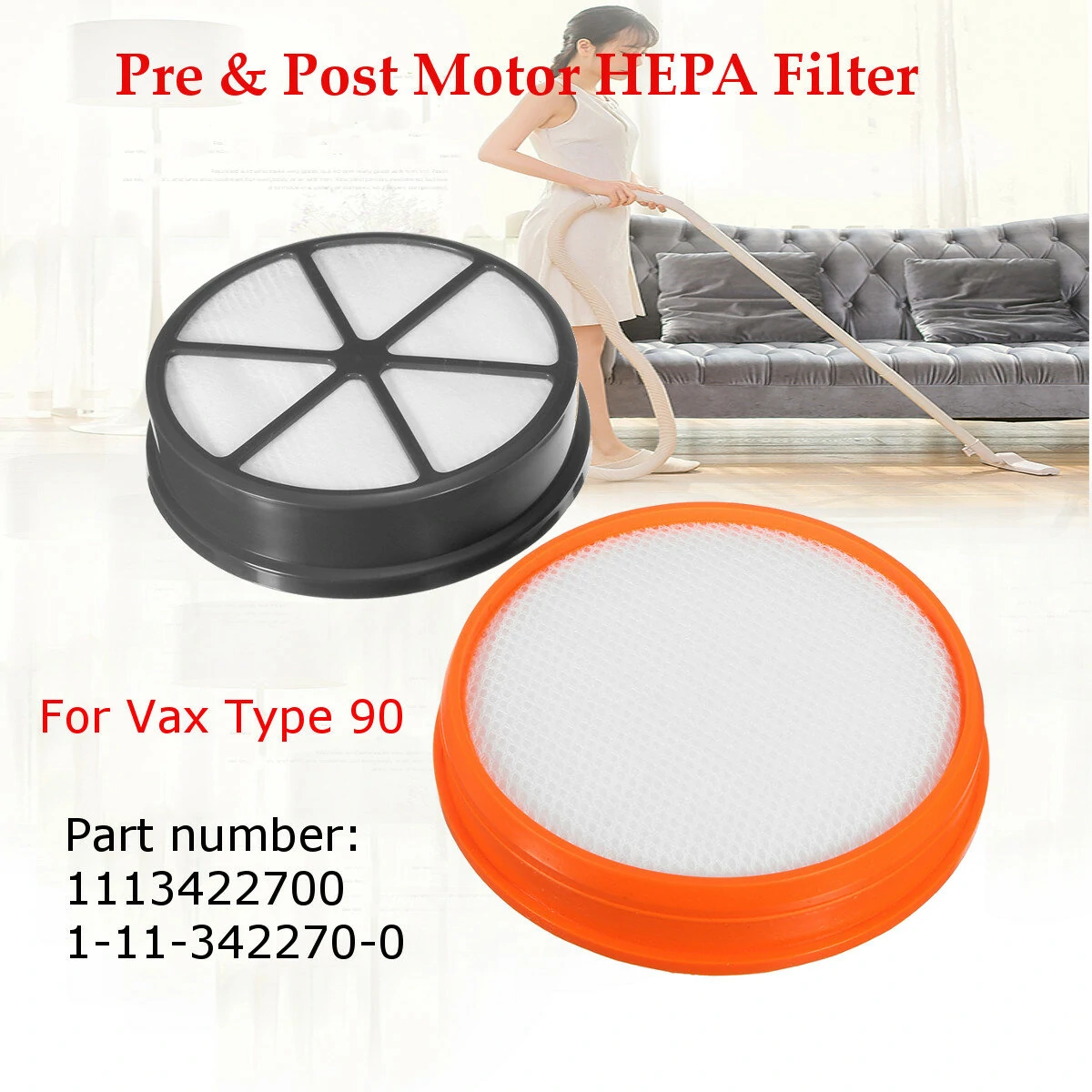 (image for) Pre & Post Motor HEPA Filter Set for Vax Mach Air Upright Type 90 Vacuum Cleaner