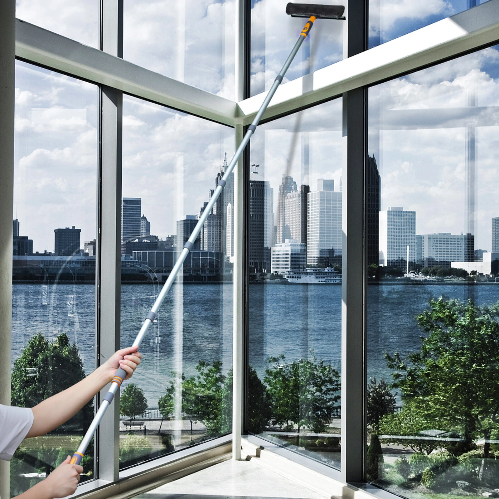 (image for) Professional Window Squeegee Cleaner, 2 in 1 Shower Squeegee with Extension Pole, 103 IN Telescopic Window Washing Equipment with Bendable Head, Glass Cleaning Tools for Indoor/Outdoor High W
