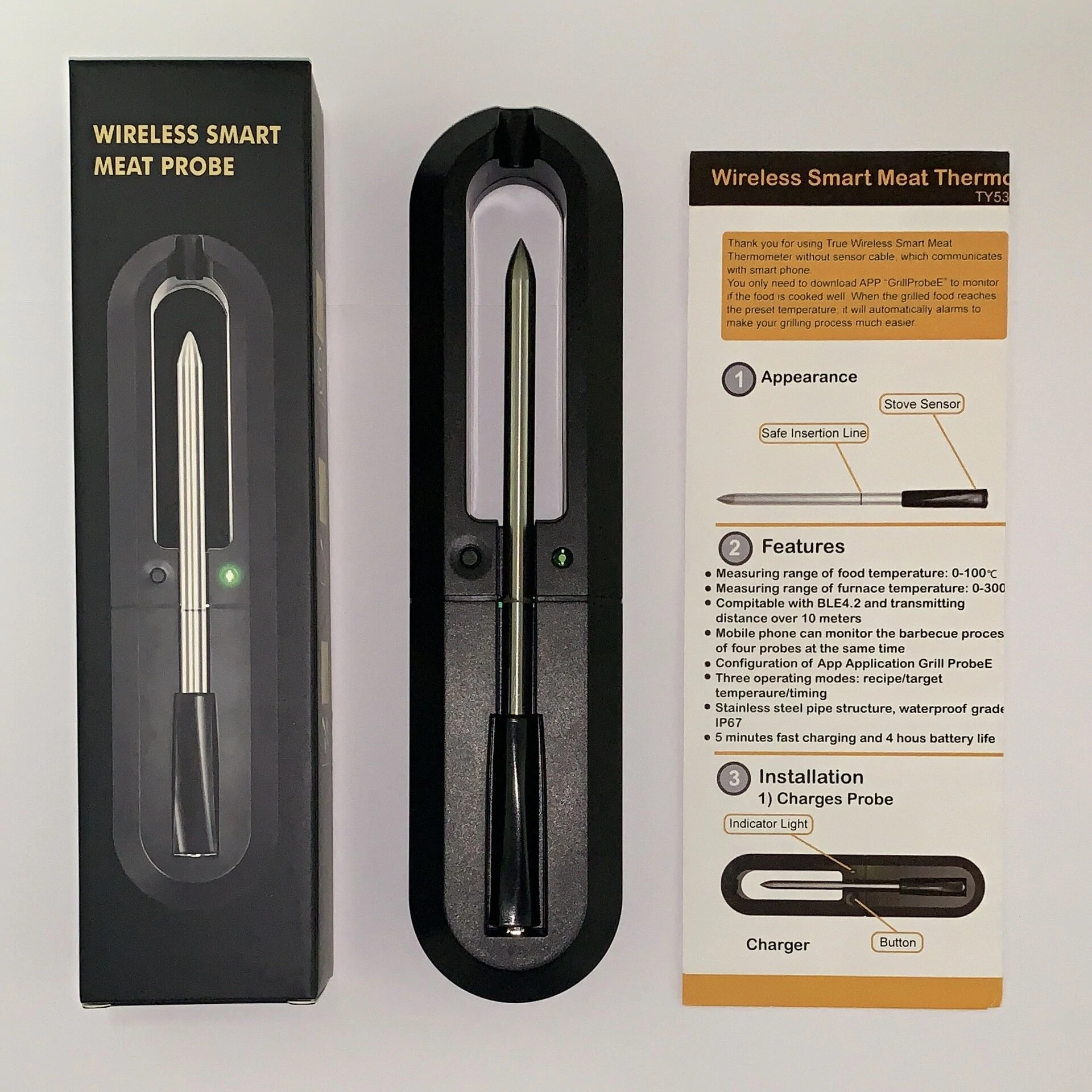 (image for) Wireless Smart BBQ Thermometer Bluetooth Probe with Phone App Display Baking Steaming Food Temperature Oven Temperature Kitchen Electric Thermometer Wireless Passive Oven Kitchen Electric Hig