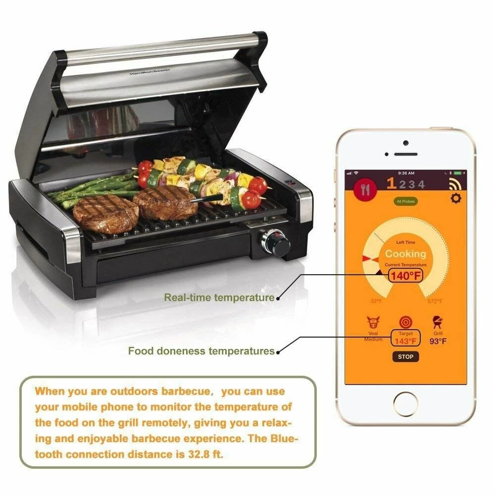 (image for) Wireless Smart BBQ Thermometer Bluetooth Probe with Phone App Display Baking Steaming Food Temperature Oven Temperature Kitchen Electric Thermometer Wireless Passive Oven Kitchen Electric Hig